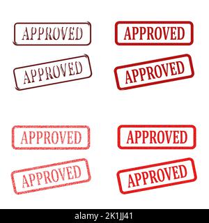 Red approved square stamp collection on white background Stock Photo