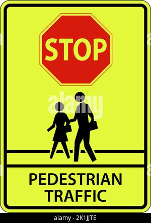 Stop Pedestrian Traffic Sign On White Background Stock Vector
