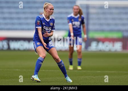 Leicester, UK. 18th Sep, 2022. Leicester, England, September 18th 2022: Jemma Purfield (23 Leicester City) gestures during the Barclays FA Womens Super League game between Leicester City and Tottenham Hotspur at the King Power Stadium in Leicester, England. (James Holyoak/SPP) Credit: SPP Sport Press Photo. /Alamy Live News