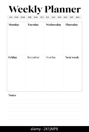 Weekly Planner Ready for A4 Print Blank Stock Vector