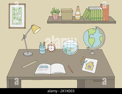 Study table graphic color interior sketch illustration vector Stock Vector
