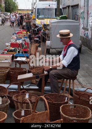 Doel, Belgium, August 21, 2022, craftsman basket weaver at work Stock Photo