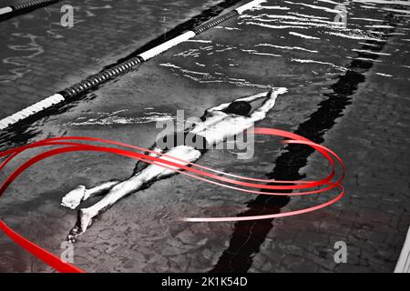 Grey line design against swimmers swimming in the pool Stock Photo