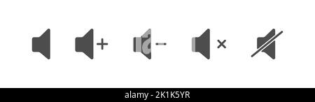 Volume icon. Sound controls. A set of symbols for the volume and control interface. Filled silhouette, flat style. Stock Vector