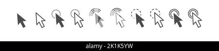 click symbol. Click a computer mouse with an arrow. A set of computer cursor control icons. Arrow to activate a task or function. Flat style Stock Vector