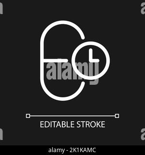 Taking medicine on time pixel perfect white linear ui icon for dark theme Stock Vector