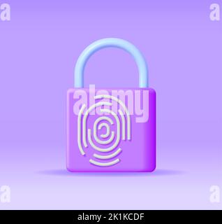 3D Fingerprint on Padlock Isolated Stock Vector