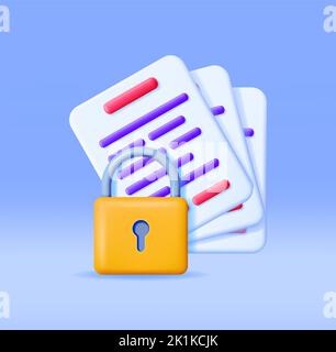 3D Document with Padlock Isolated Stock Vector