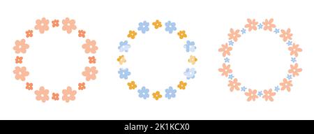 Set of cute floral wreaths with tiny flowers isolated on white background. Vector hand-drawn flat illustration. Perfect for cards, invitations, decora Stock Vector
