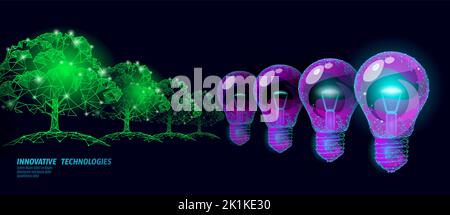 Two hands carrying light Bulb lamp saving energy ecology concept. Polygonal light blue sprout small plant seedling inside electricity green energy Stock Vector