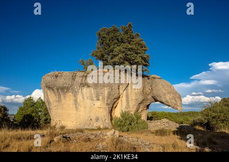 Strange rock formation known as Piedra del Yunque in the Serrania de Cuenca, Spain Stock Photo