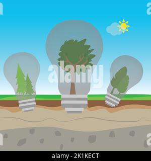 Three types of trees in light bulbs Stock Vector