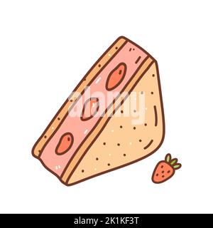 Fruit sandwich with cream and strawberries isolated on white background. Vector hand-drawn illustration in doodle style. Perfect for various designs, Stock Vector