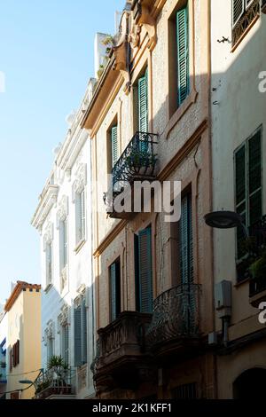 Row of Buildings on Street in Sitges Stock Photo