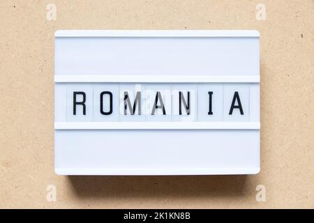 Lightbox with word romania on wood background Stock Photo