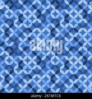 Cool overlapping circles seamless texture. Retro ovals and circles vector geometric fashion pattern. Blue fashion print. Stock Vector