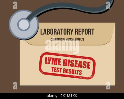 Lyme disease laboratory test results. Health concept. Medical laboratory report envelope. Vector illustration. Stock Vector