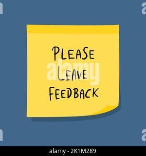 Internet feedback. Product review and feedback concept. Yellow sticky note message. Paper sign. Stock Vector
