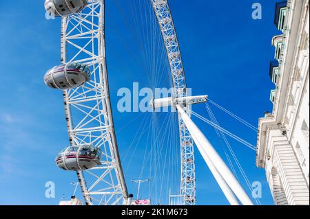 London, United Kingdom - September 17 2022: close up of London Eye ferris wheel with people inside. Stock Photo