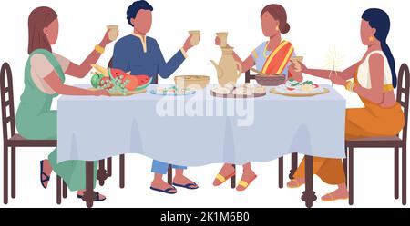 Fiends at festive dinner semi flat color vector characters Stock Vector