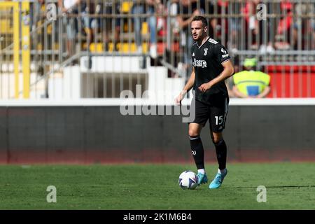 Federico Gatti of Juventus Fc controls the ball during the  Serie A match beetween Ac Monza and Juventus Fc at Upower Stadium on September 18, 2022 in Monza Italy . Stock Photo