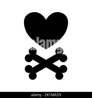 Vector flat heart and crossed bones isolated on white background Stock Vector