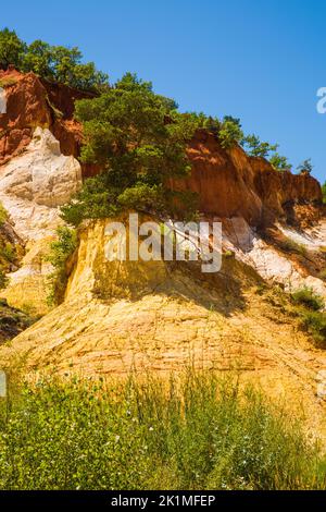 View of the Colourful Ochres of the French Provencal Colorado in Rustrel France Stock Photo