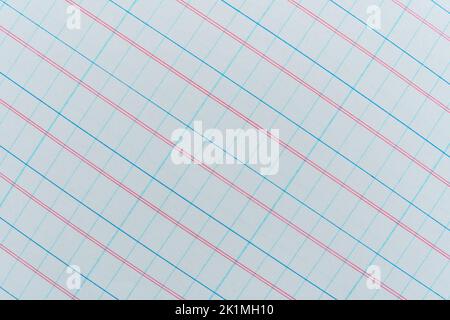 Graph paper texture background with empty grid columns set on an angle with a pattern of red and blue lines on a white background from an accounts not Stock Photo