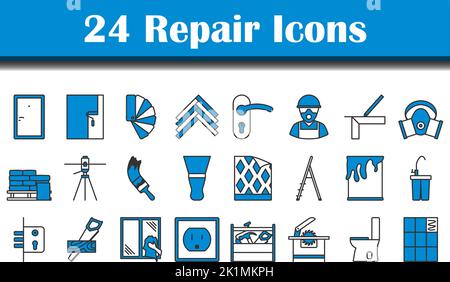 Repair Icon Set. Editable Bold Outline With Color Fill Design. Vector Illustration. Stock Vector