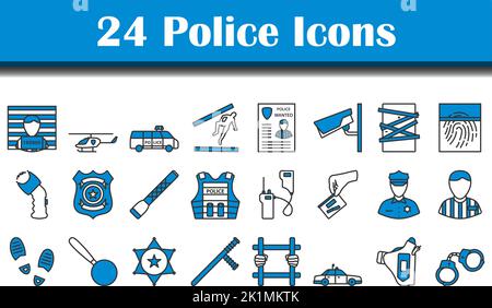 Police Icon Set. Editable Bold Outline With Color Fill Design. Vector Illustration. Stock Vector