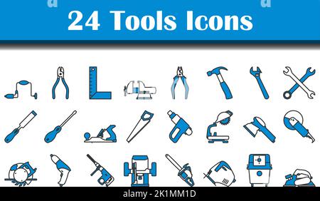 Tools Icon Set. Editable Bold Outline With Color Fill Design. Vector Illustration. Stock Vector