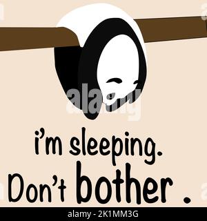 Sleeping panda on the tree. Cartoon, greating card. I'm sleeping. Don't bother Stock Vector