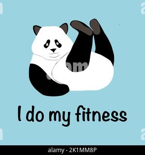 Panda bear lying. Greeting card. I do my fitness Stock Vector