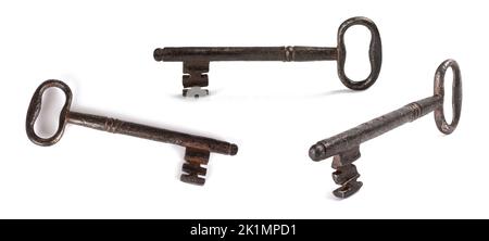 Old Keys group isolated on white background Stock Photo