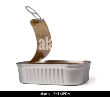 Opened empty canned isolated on white background Stock Photo