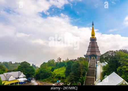 The royal stupa and pagoda dedicated to the king and queen of Thailand in Doi Inthanon national park near Chiang Mai city. 'Phra Maha Dhatu Nabha Meta Stock Photo