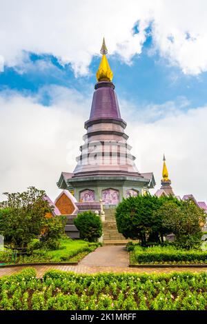 The royal stupa and pagoda dedicated to the king and queen of Thailand in Doi Inthanon national park near Chiang Mai city. 'Phra Maha Dhatu Nabha Meta Stock Photo