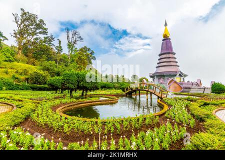 The royal stupa and pagoda dedicated to the king and queen of Thailand in Doi Inthanon national park near Chiang Mai city. 'Phra Maha Dhatu Nabha Meta Stock Photo