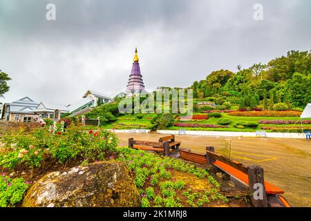 The royal stupa and pagoda dedicated to the king and queen of Thailand in Doi Inthanon national park near Chiang Mai city. 'Phra Maha Dhatu Nabha Meta Stock Photo