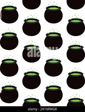 Vector seamless pattern of flat witch potion pot isolated on white background Stock Vector