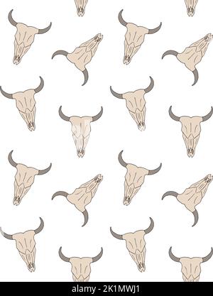 Vector seamless pattern of hand drawn doodle sketch colored cow bull skull isolated on white background Stock Vector