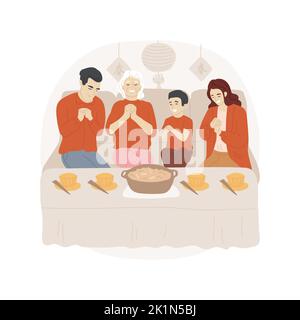 Reunion dinner isolated cartoon vector illustration. Happy family having dinner and celebrating Chinese New Year together, public holiday home celebration, festive days vector cartoon. Stock Vector