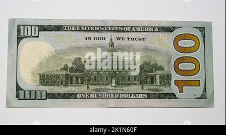 100 dollars banknote close up macro fragment. United states hundred dollars money bill Stock Photo