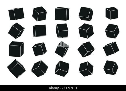 A set of cube icons with a perspective 3d cube model with a shadow. Vector illustration. Isolated on a transparent background eps 10 Stock Vector