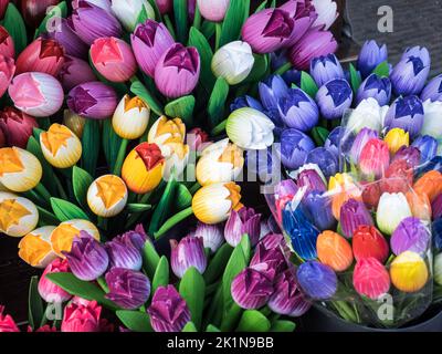 Wooden tulips on sale in Zaansche Schans, Holland Stock Photo