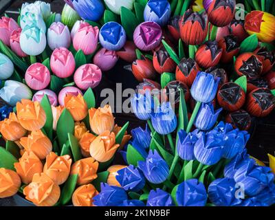 Wooden tulips on sale in Zaansche Schans, Holland Stock Photo