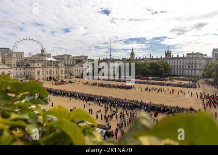 London, UK. 16th Sep, 2022. Members of the King's Guard march during the procession after the State Funeral of Queen Elizabeth II at Westminster Abbey in London, England on Monday, September 19, 2022. Photo by UK Ministry of Defense/UPI Credit: UPI/Alamy Live News
