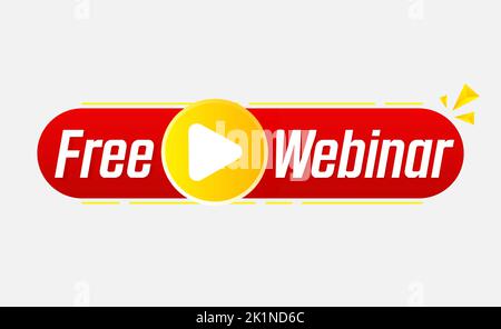 Free Webinar Icon, flat design style with red play button Stock Vector