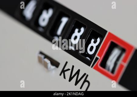 fast running analogue electric meter in private household Stock Photo