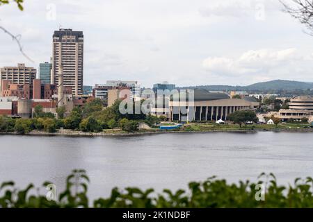 Ottawa, Canada - September 12, 2022: Canadian Museum of History and cityscape of Gatineau with Ottawa river, Quebec. Stock Photo